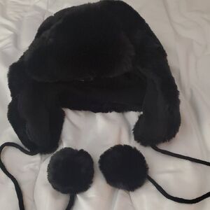 INC International Concepts Black Furry Hat